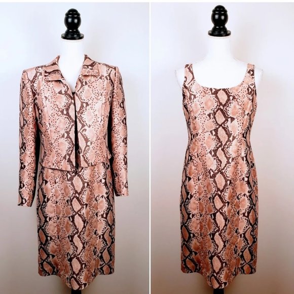 KAY UNGER Dress Blazer Suit Set, Pink Black 100% Silk Snakeskin Pattern Career 8 - Picture 1 of 15